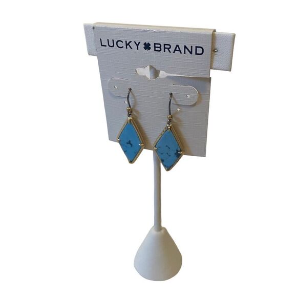 Diamond Shaped Faux Turquoise Drop Earrings - Picture 3 of 6